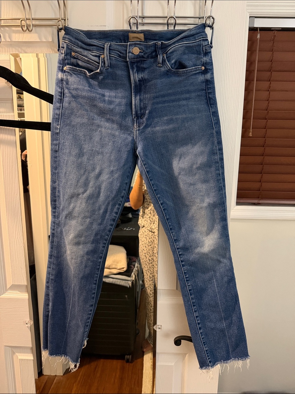 MOTHER Medium Blue High-Rise Cropped Straight Jeans